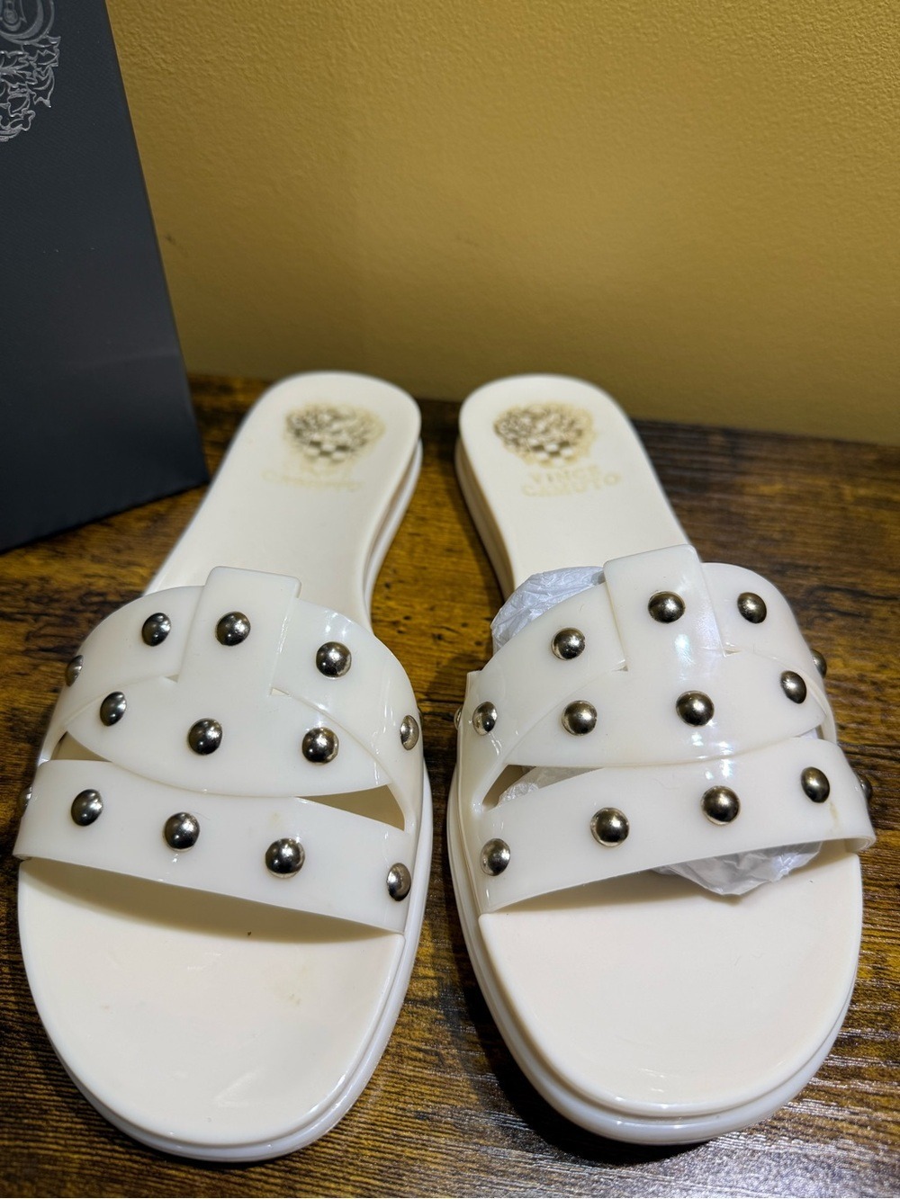 Vince Camuto Creamy White Jelly PVC Studded Slide Sandals - Picture 2 of 4